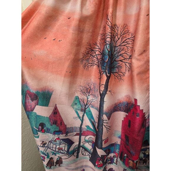 Button-Up Grama Core Plus Size Long-Sleeve Dress Country Winter Scene Print Ple - Picture 10 of 12